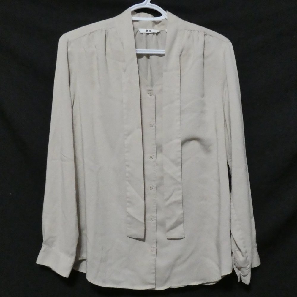 UNIQLO, tie neck, long sleeve blouse, xs, extra small, BNWOT